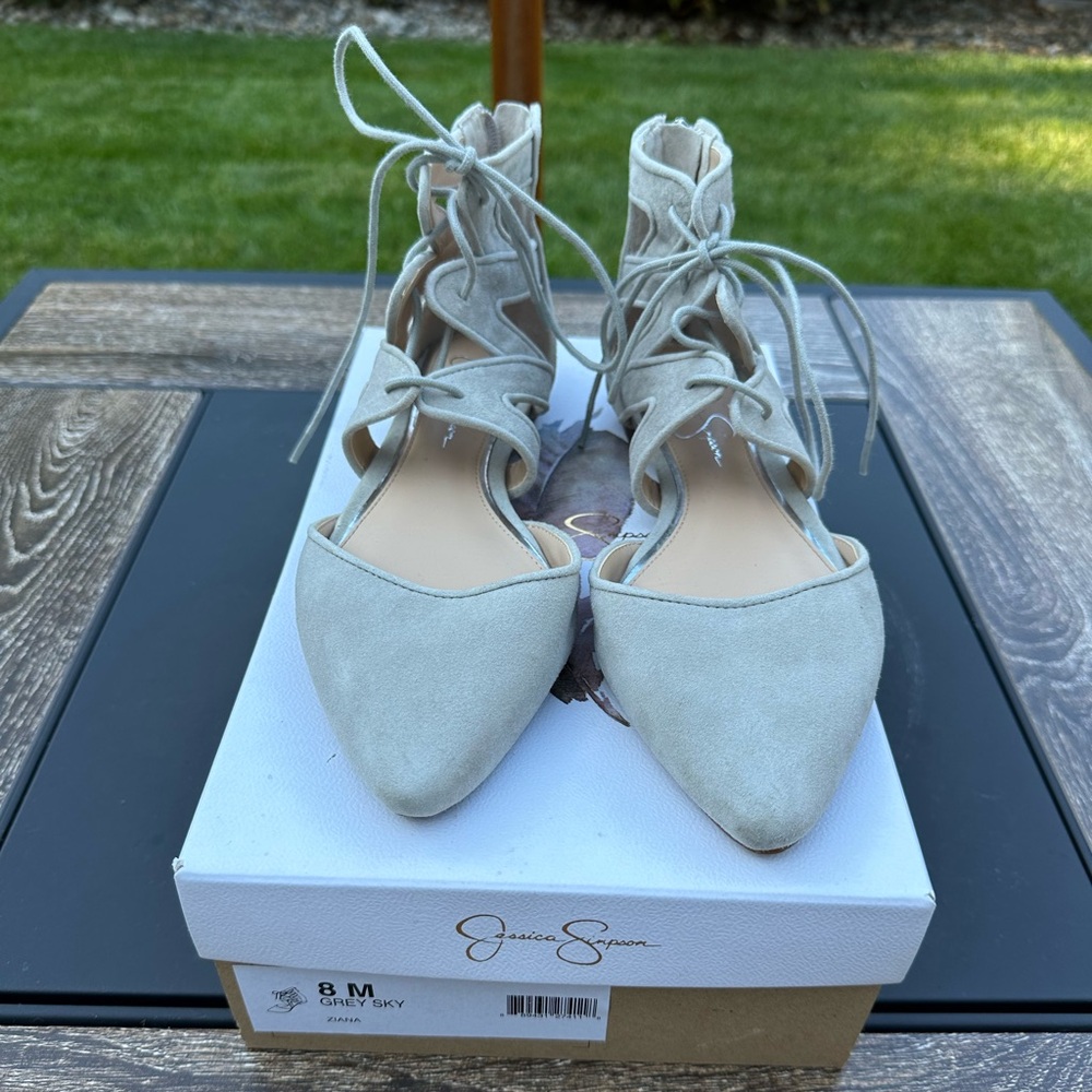 EUC gray lace up flats